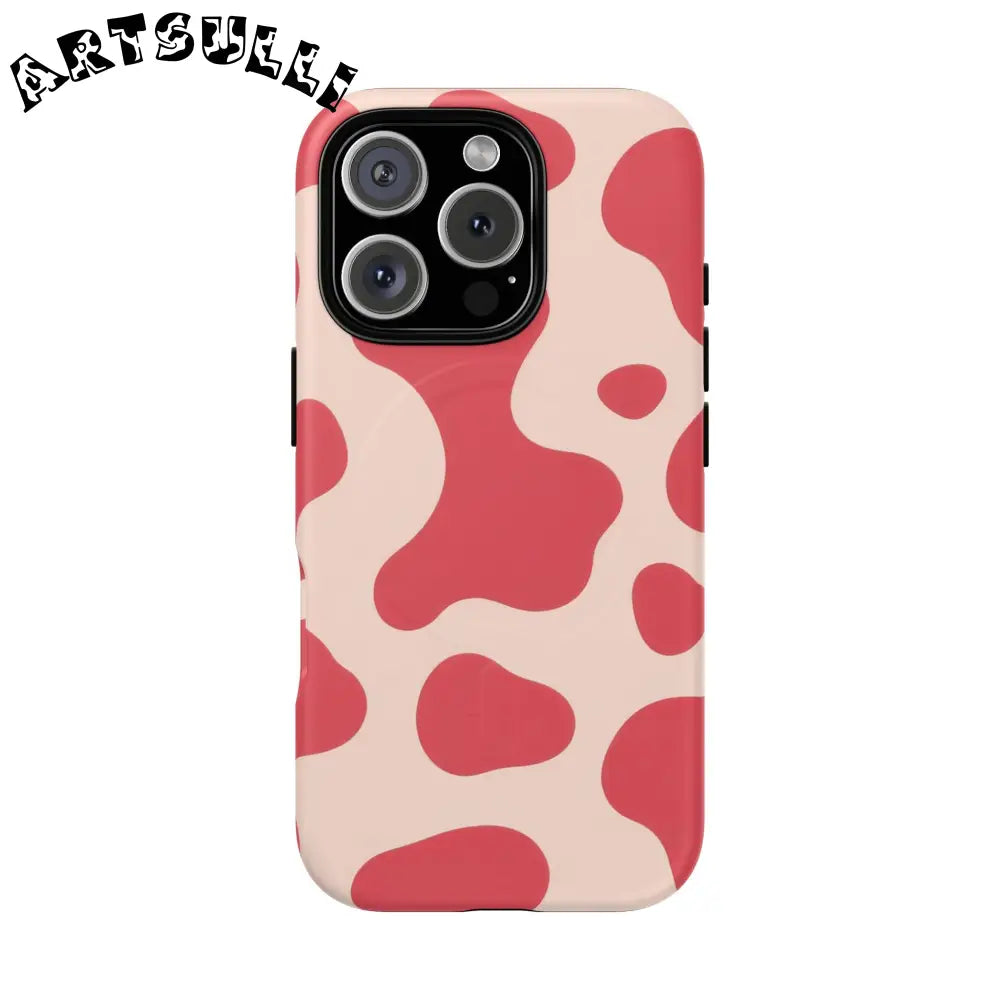 JAKKOUTTHEBXX Red and Beige Cow Print Phone Case 2025