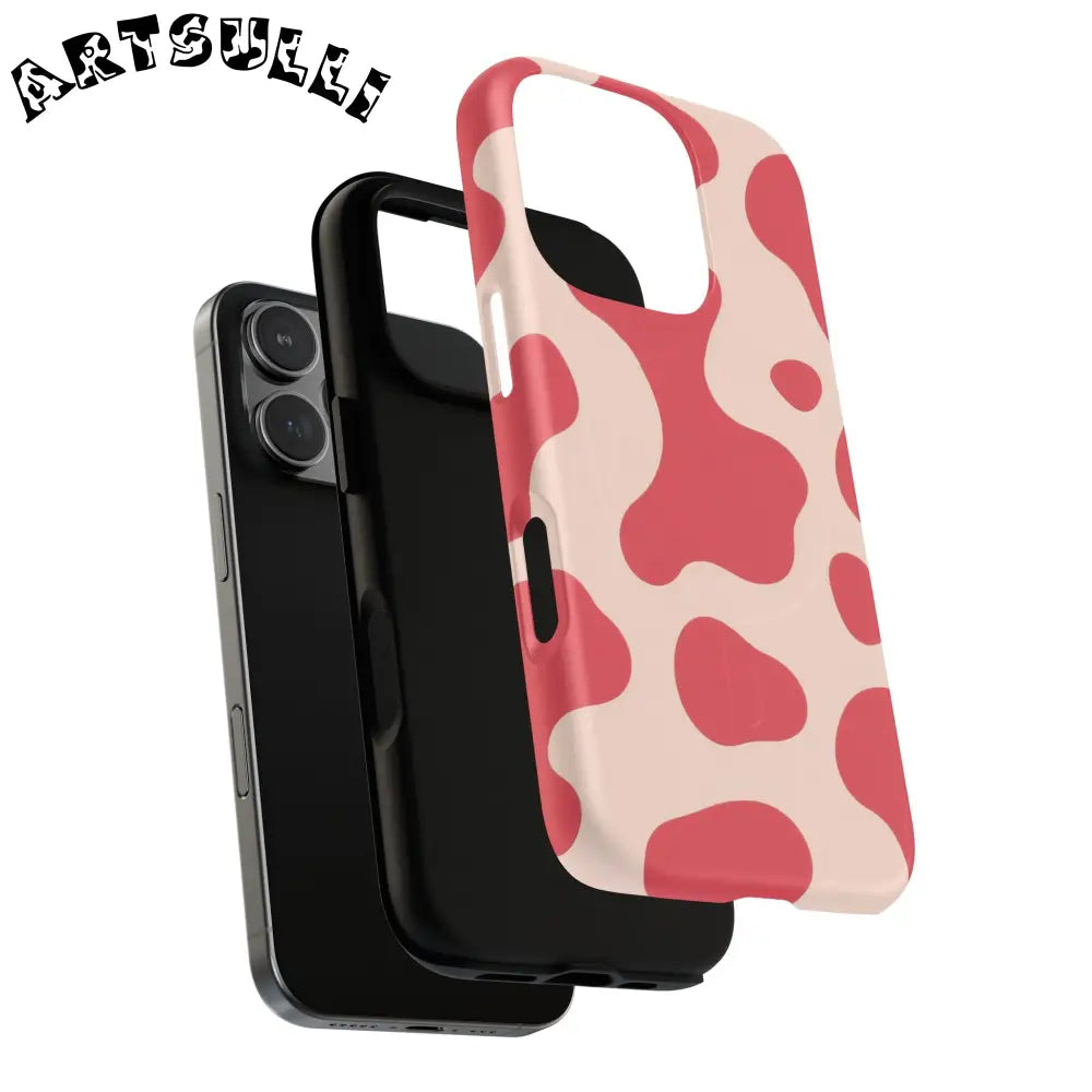 JAKKOUTTHEBXX Red and Beige Cow Print Phone Case 2025