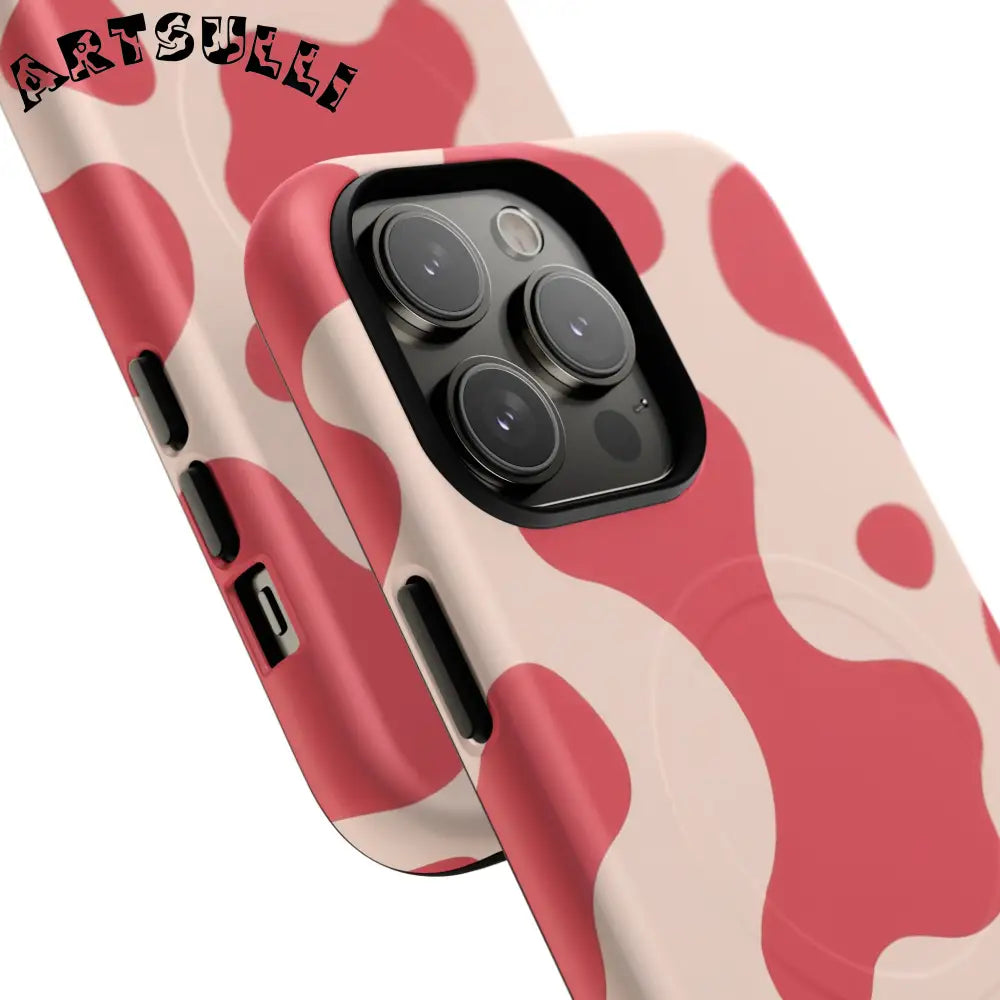 JAKKOUTTHEBXX Red and Beige Cow Print Phone Case 2025