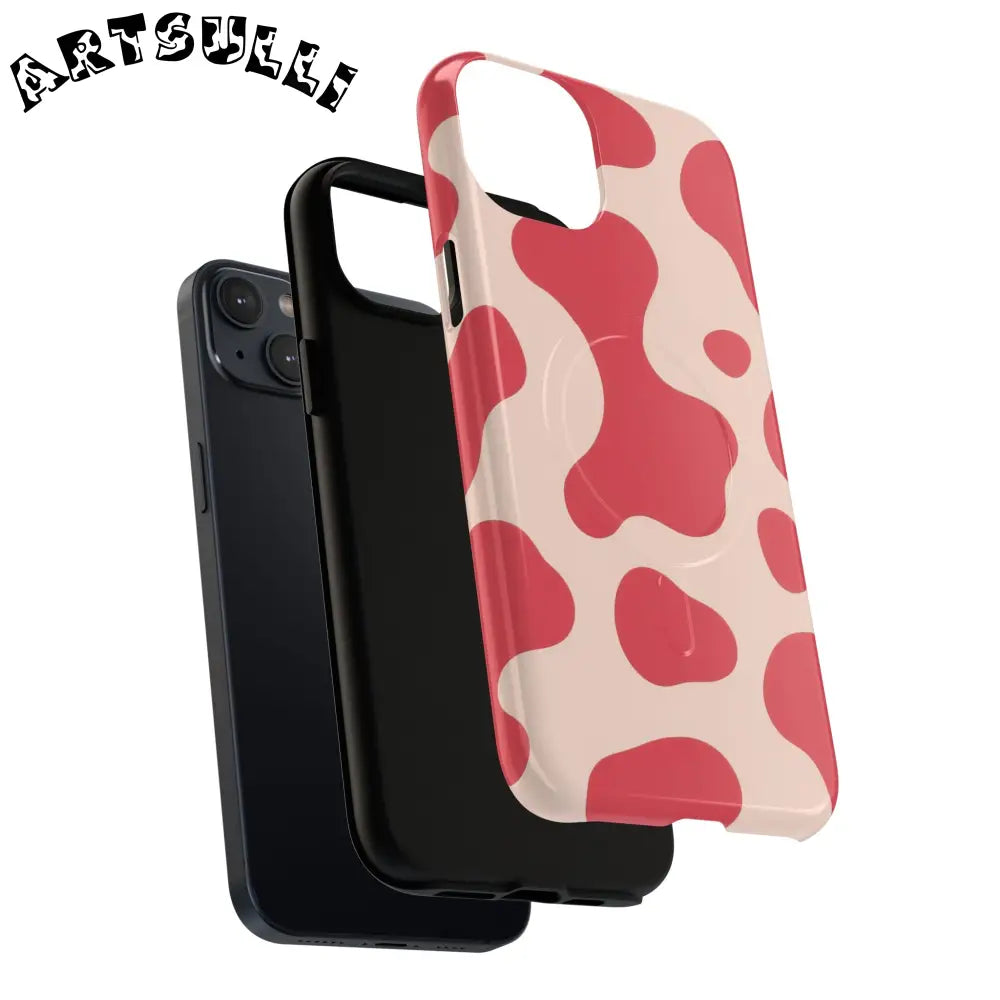 JAKKOUTTHEBXX Red and Beige Cow Print Phone Case 2025