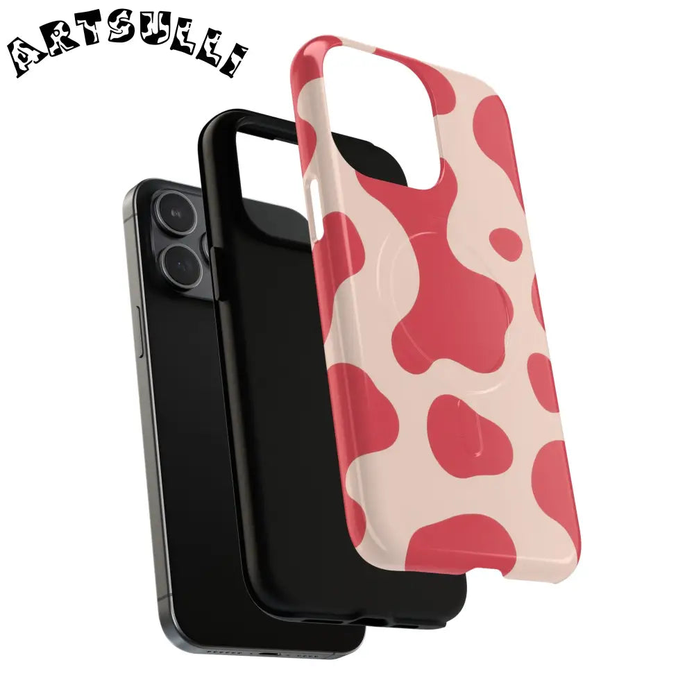 JAKKOUTTHEBXX Red and Beige Cow Print Phone Case 2025
