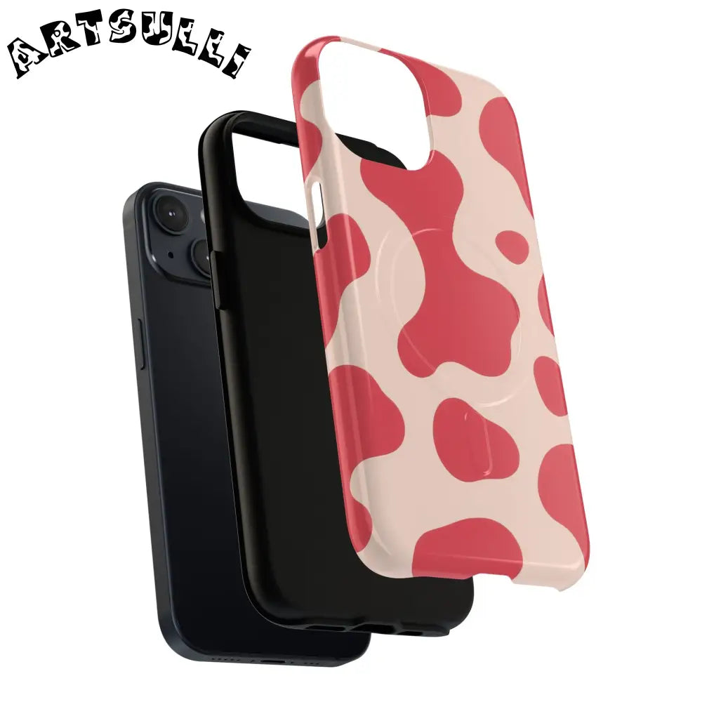 JAKKOUTTHEBXX Red and Beige Cow Print Phone Case 2025