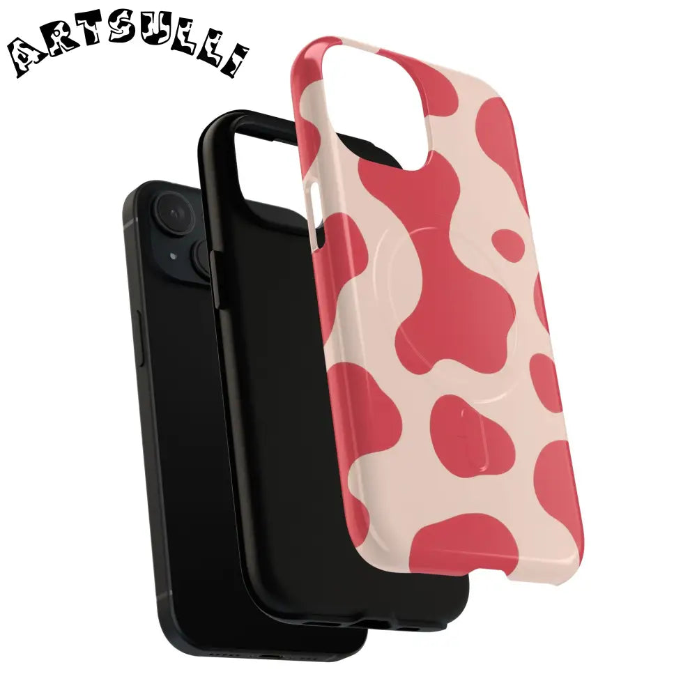 JAKKOUTTHEBXX Red and Beige Cow Print Phone Case 2025