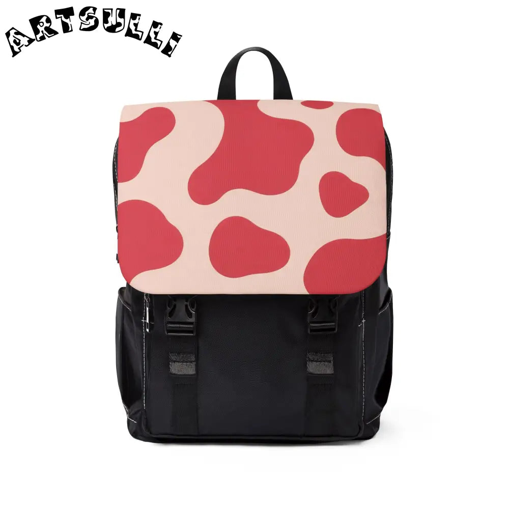 JAKKOUTTHEBXX Red Cow Print Flap Backpack 2025