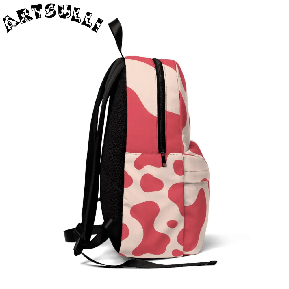 JAKKOUTTHEBXX Red and White Cow Illustration Printed Backpack 2025