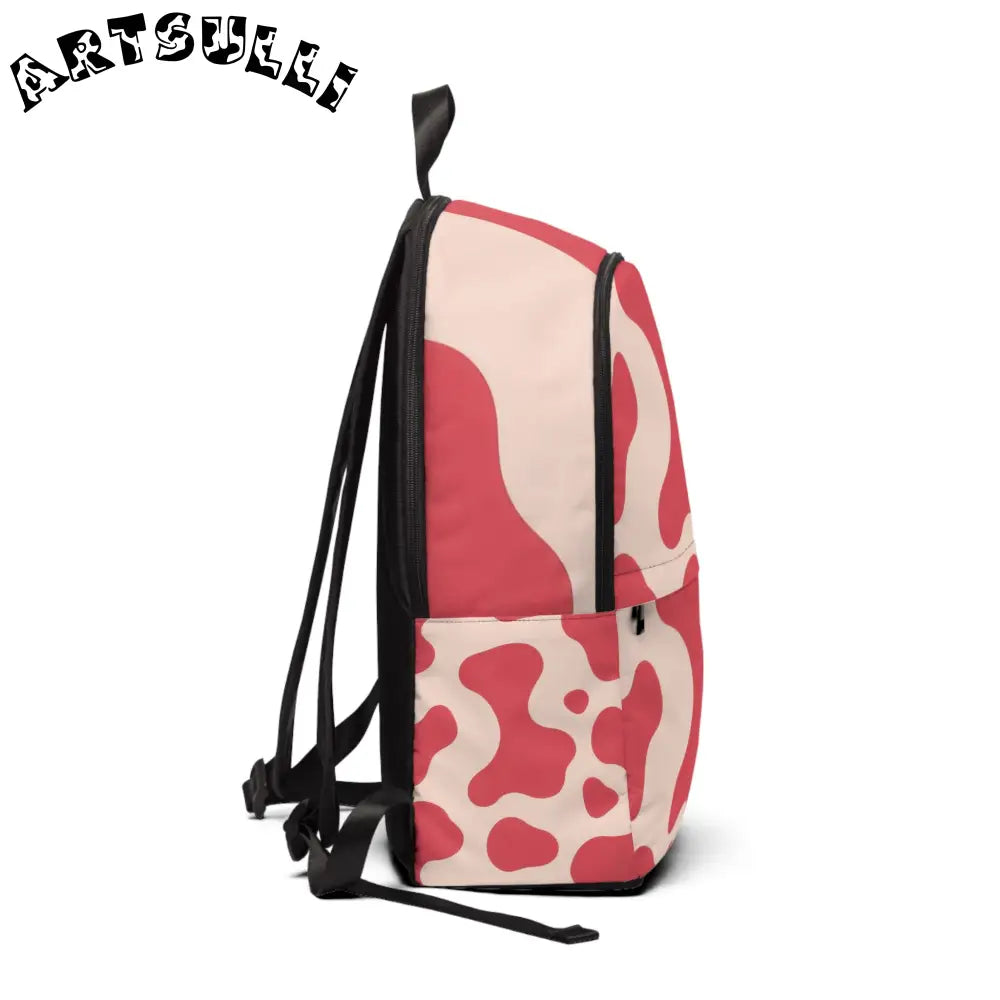 JAKKOUTTHEBXX Red and Cream Cow Print Backpack 2025