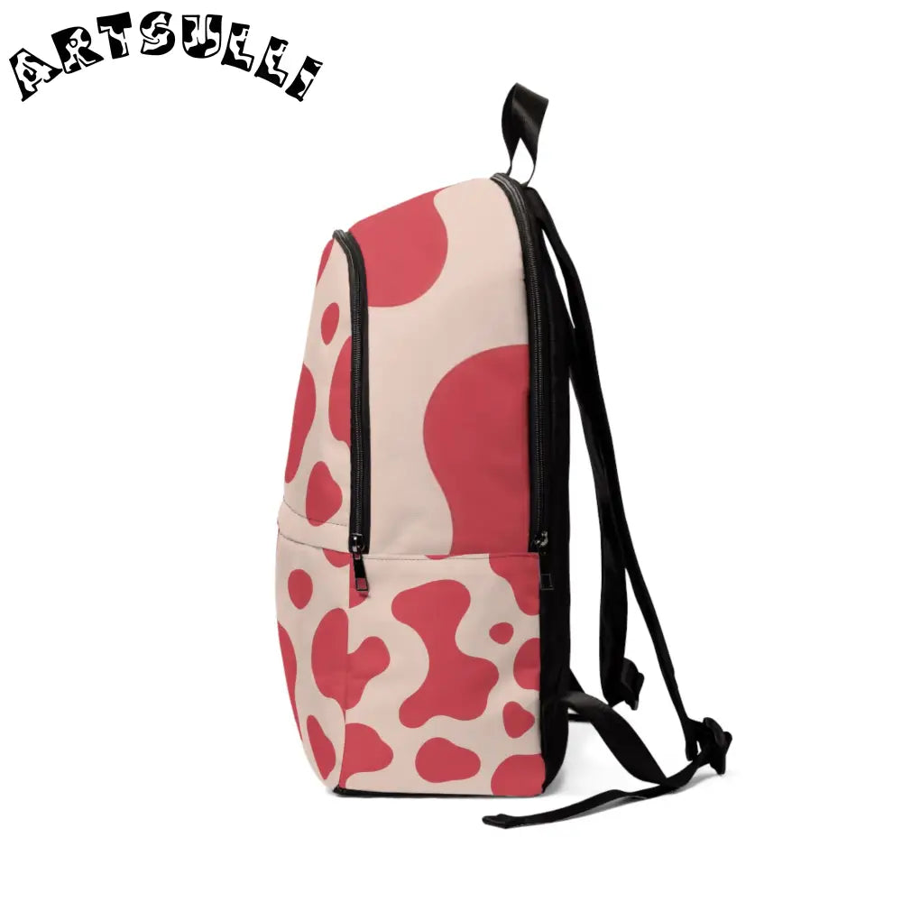 JAKKOUTTHEBXX Red and Cream Cow Print Backpack 2025