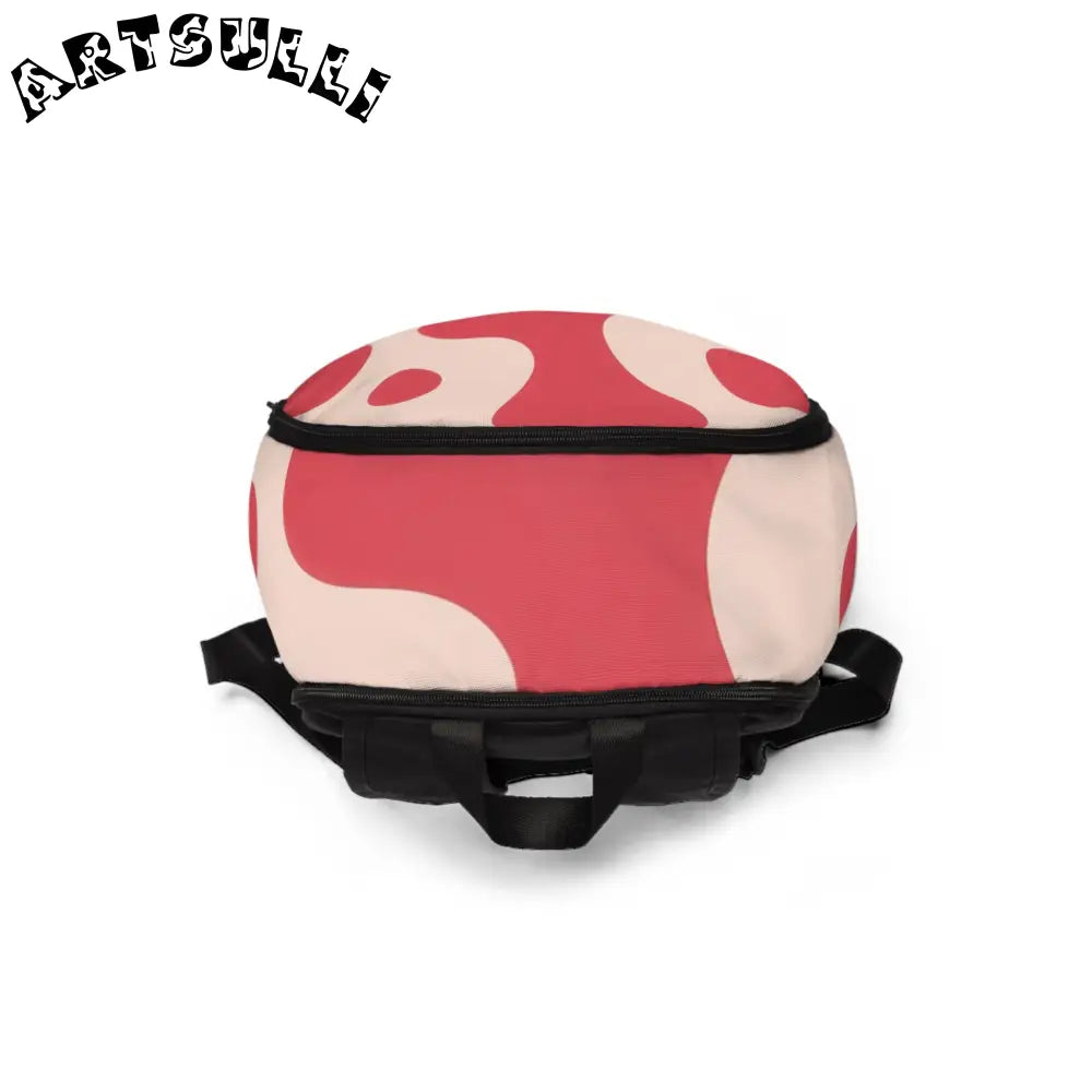 JAKKOUTTHEBXX Red and Cream Cow Print Backpack 2025
