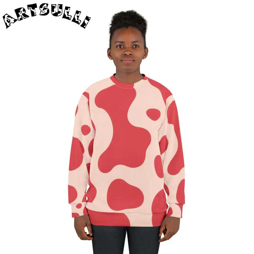 JAKKOUTTHEBXX Red and Cream Cow Print Sweatshirt 2025