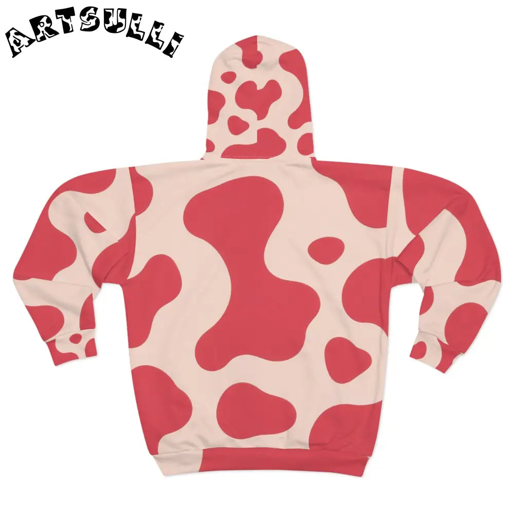 JAKKOUTTHEBXX Red and Cream Cow Print Zipped Fleece Jacket 2025