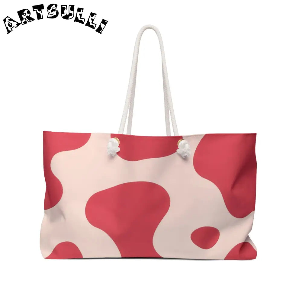 JAKKOUTTHEBXX Red and Cream Cow Print Weekender Tote 2025