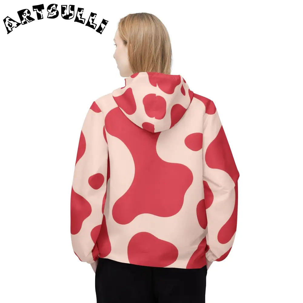 JAKKOUTTHEBXX Red and Beige Cow Print Windbreaker Jacket 2025