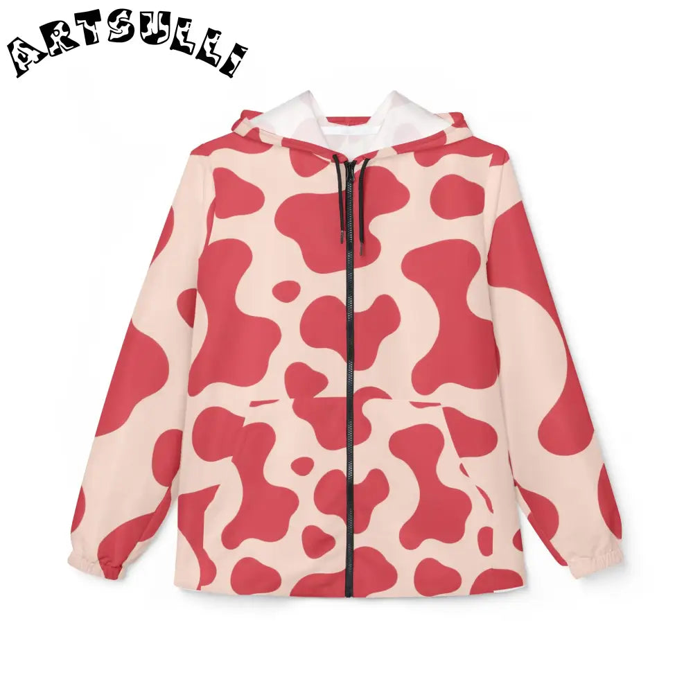 JAKKOUTTHEBXX Red and Beige Cow Print Windbreaker Jacket 2025