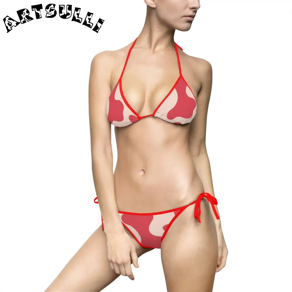 JAKKOUTTHEBXX Cow Illustration Printed Halter Bikini Swimsuit 2025