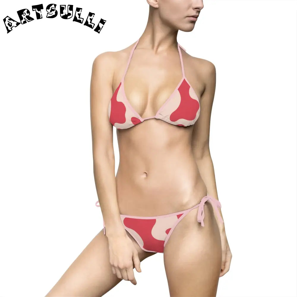 JAKKOUTTHEBXX Cow Illustration Printed Halter Bikini Swimsuit 2025