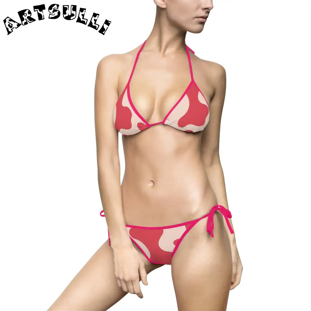 JAKKOUTTHEBXX Cow Illustration Printed Halter Bikini Swimsuit 2025