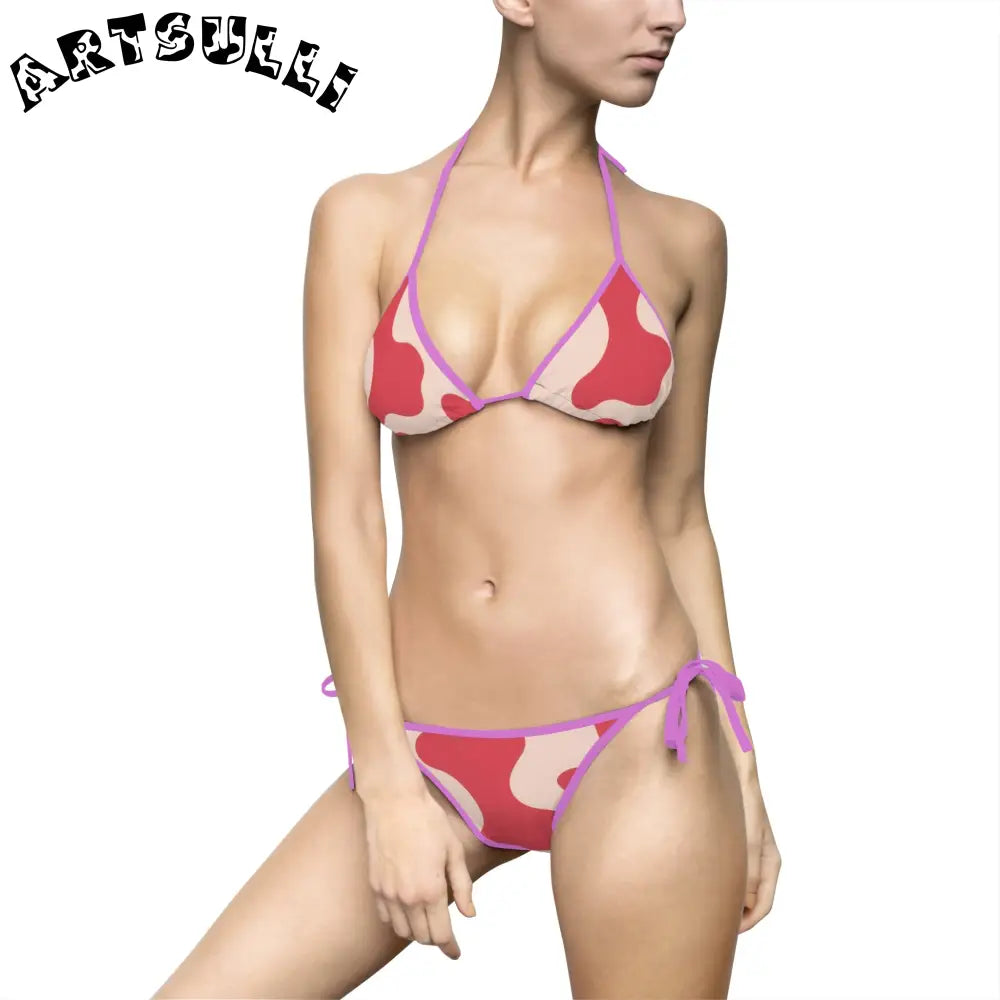 JAKKOUTTHEBXX Cow Illustration Printed Halter Bikini Swimsuit 2025