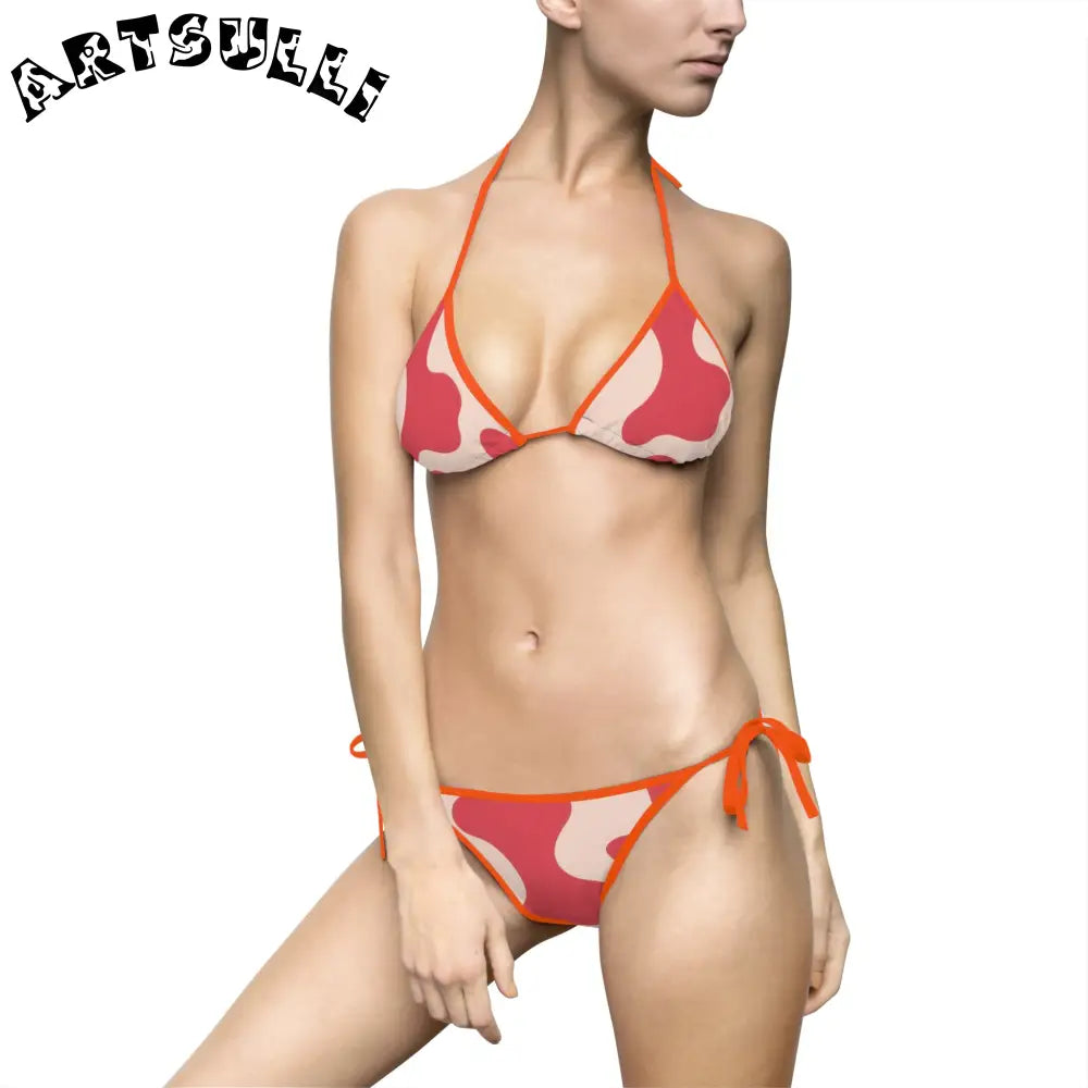 JAKKOUTTHEBXX Cow Illustration Printed Halter Bikini Swimsuit 2025
