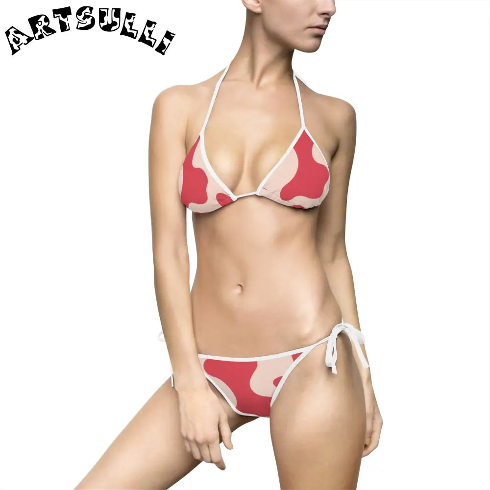 JAKKOUTTHEBXX Cow Illustration Printed Halter Bikini Swimsuit 2025