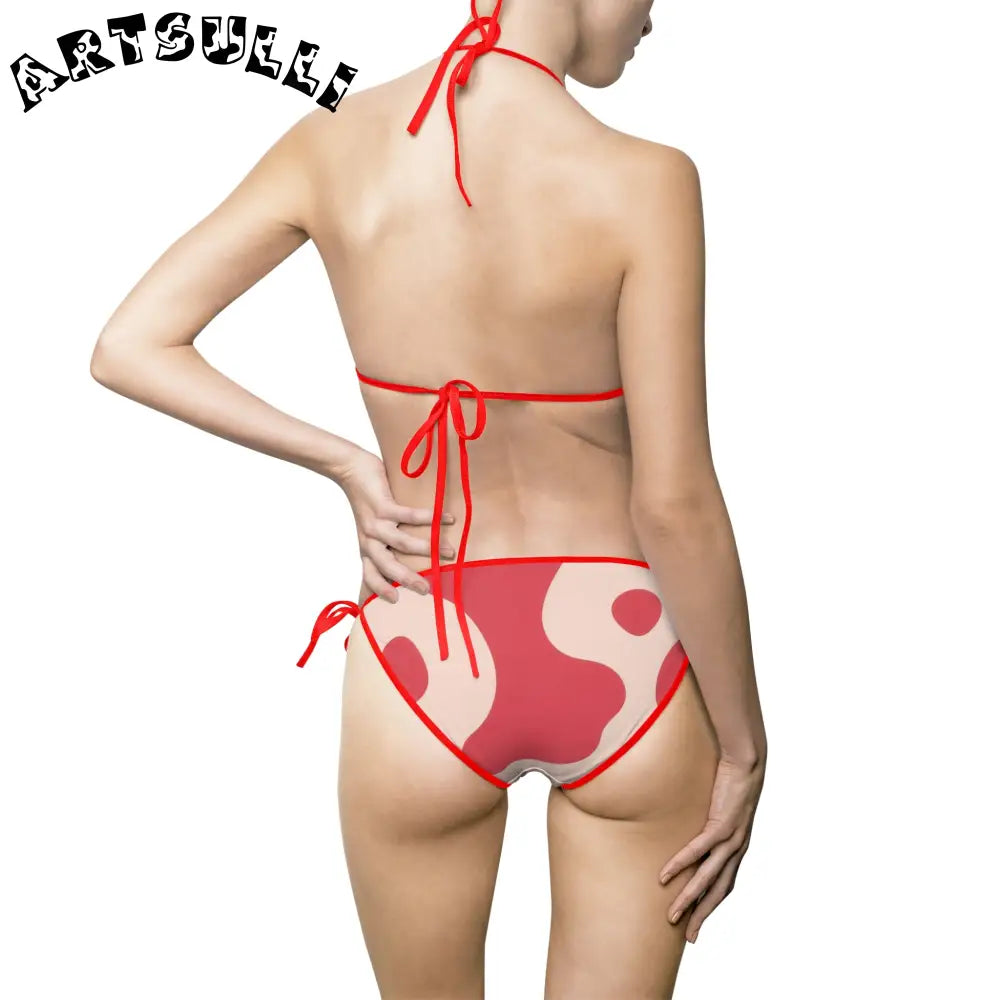 JAKKOUTTHEBXX Cow Illustration Printed Halter Bikini Swimsuit 2025