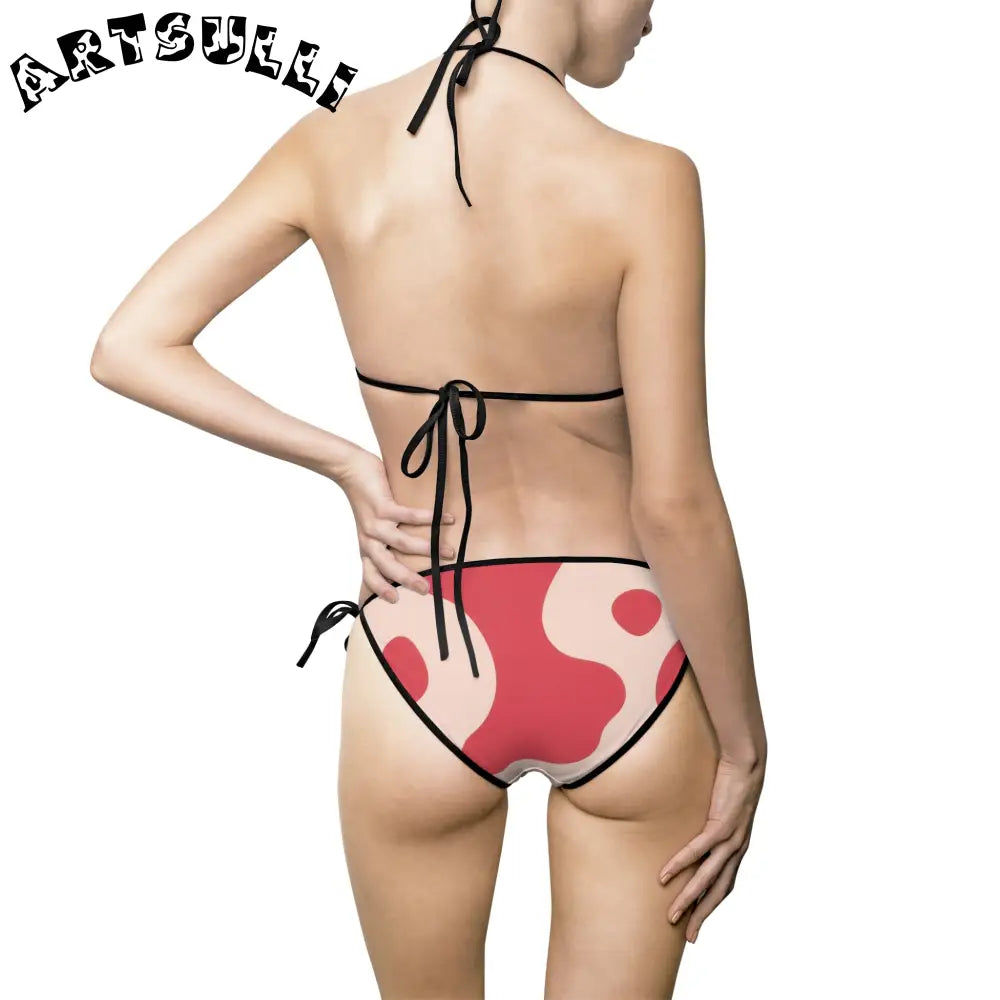 JAKKOUTTHEBXX Cow Illustration Printed Halter Bikini Swimsuit 2025