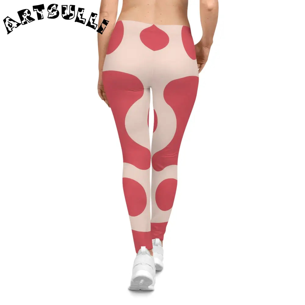 JAKKOUTTHEBXX Pink Cow Illustration Printed Casual Leggings 2025