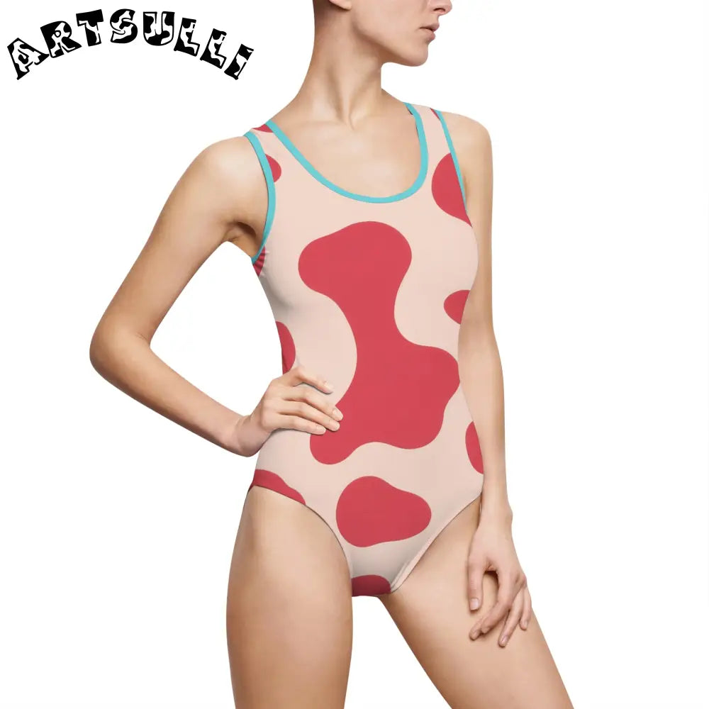 JAKKOUTTHEBXX Red Beige Abstract One-Piece with Elastic Strap 2025