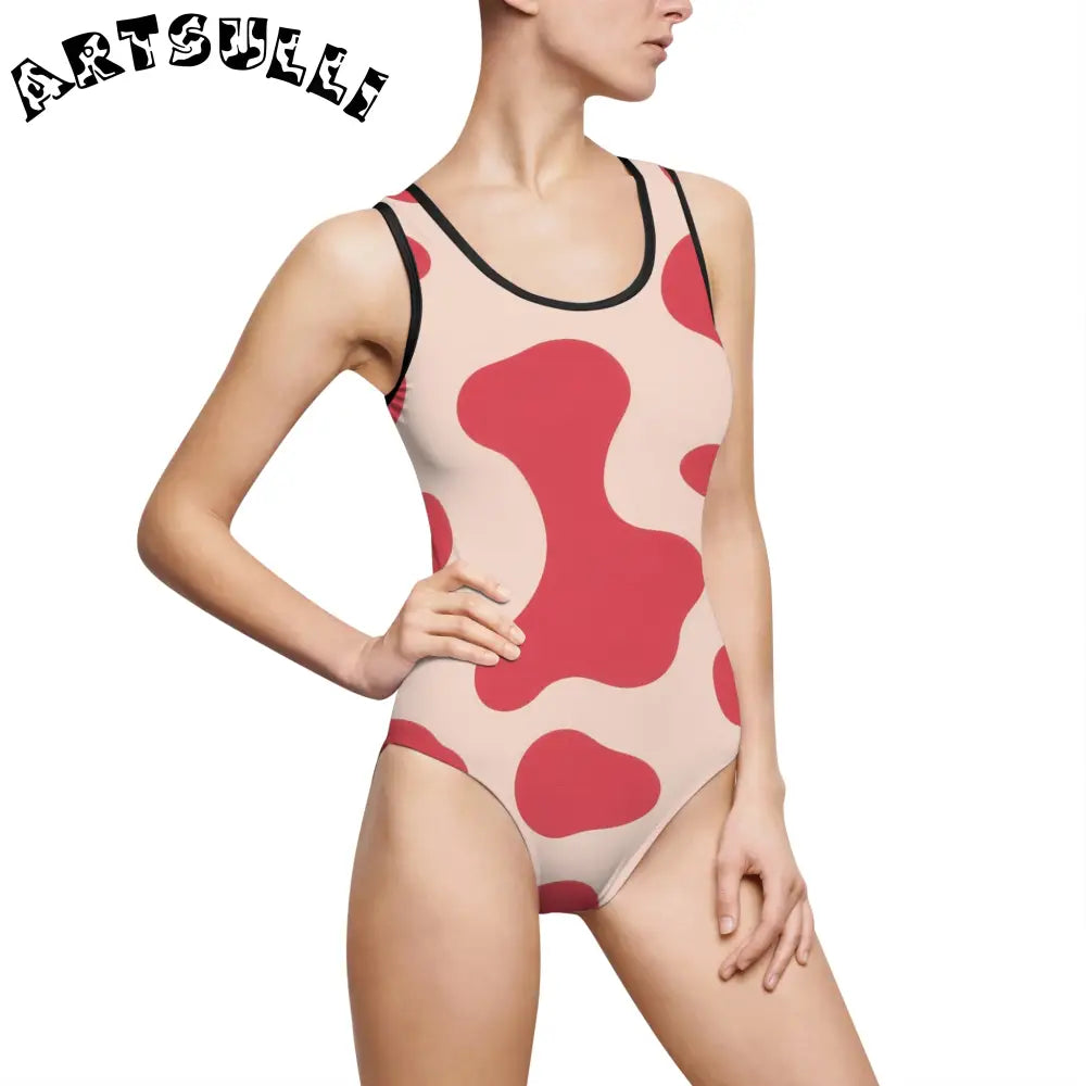 JAKKOUTTHEBXX Red Beige Abstract One-Piece with Elastic Strap 2025