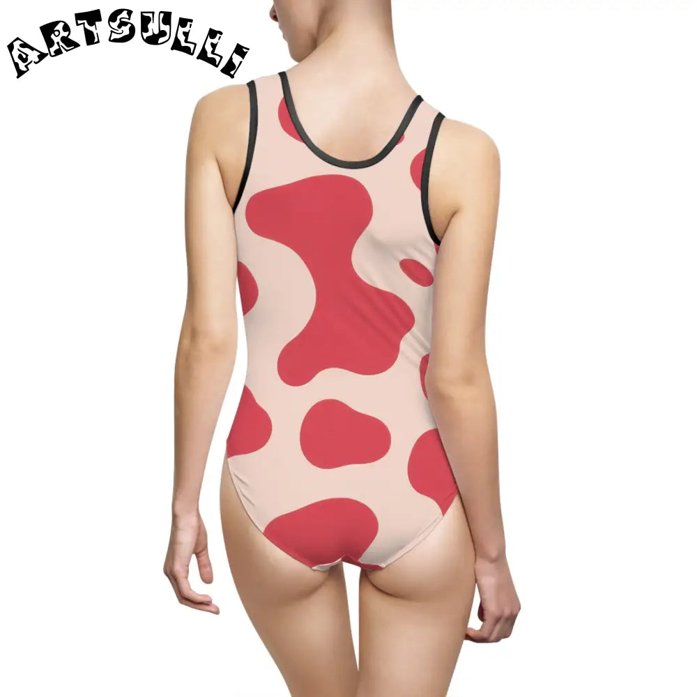 JAKKOUTTHEBXX Red Beige Abstract One-Piece with Elastic Strap 2025