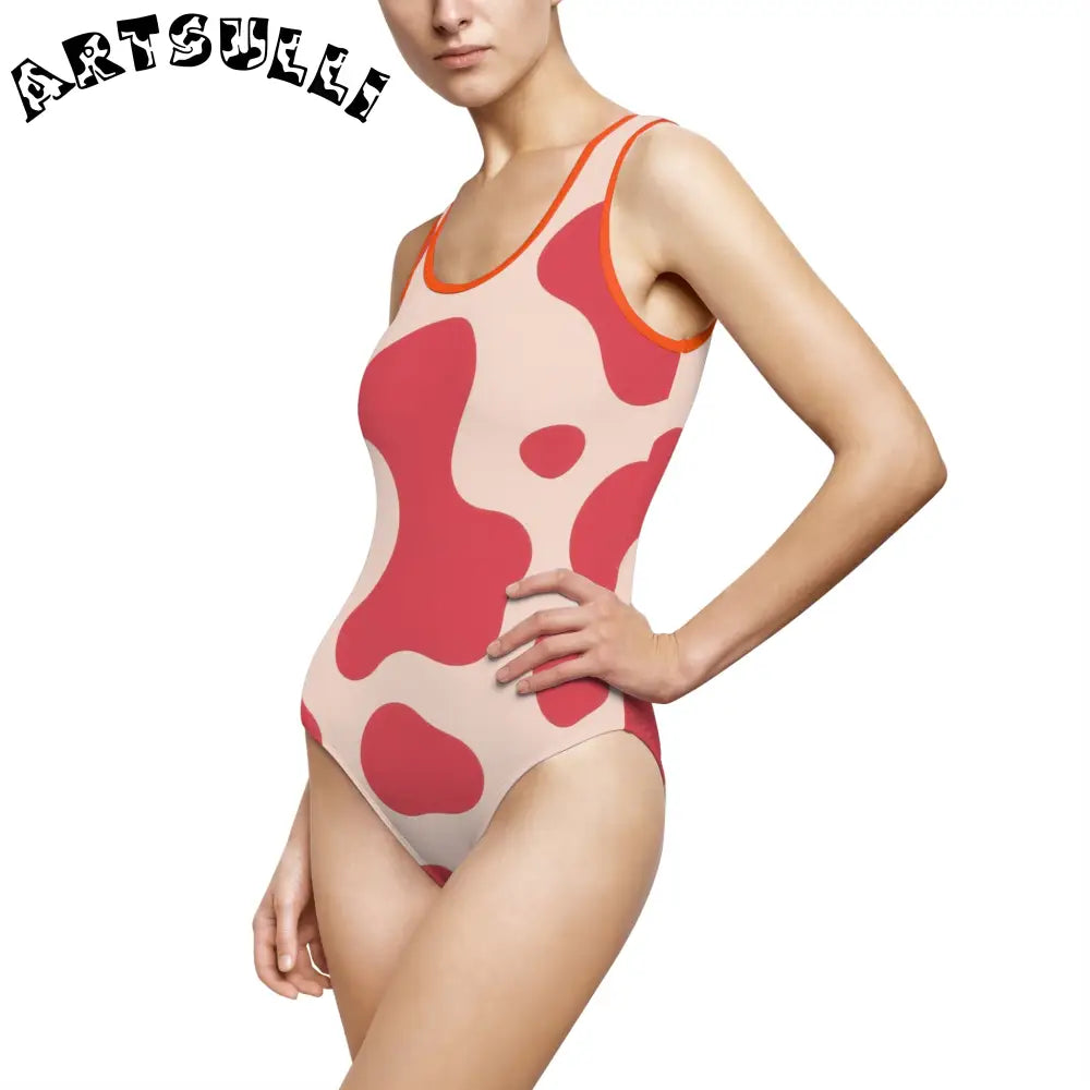 JAKKOUTTHEBXX Red Beige Abstract One-Piece with Elastic Strap 2025