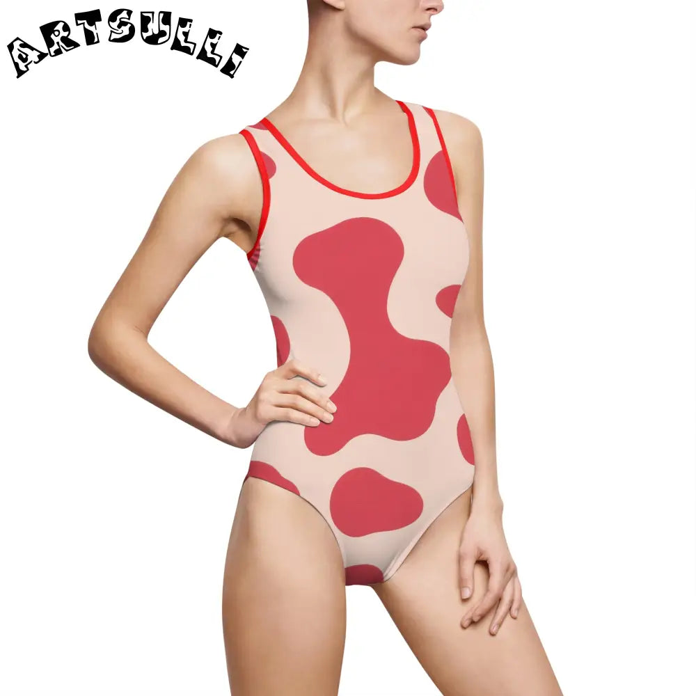 JAKKOUTTHEBXX Red Beige Abstract One-Piece with Elastic Strap 2025