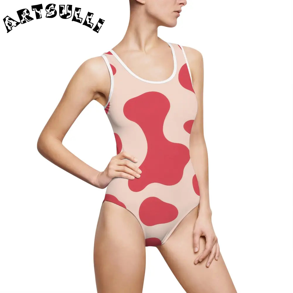 JAKKOUTTHEBXX Red Beige Abstract One-Piece with Elastic Strap 2025