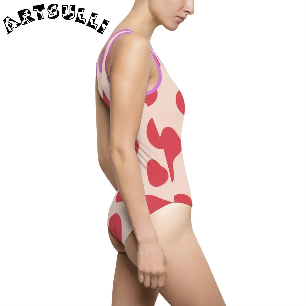 JAKKOUTTHEBXX Red Beige Abstract One-Piece with Elastic Strap 2025