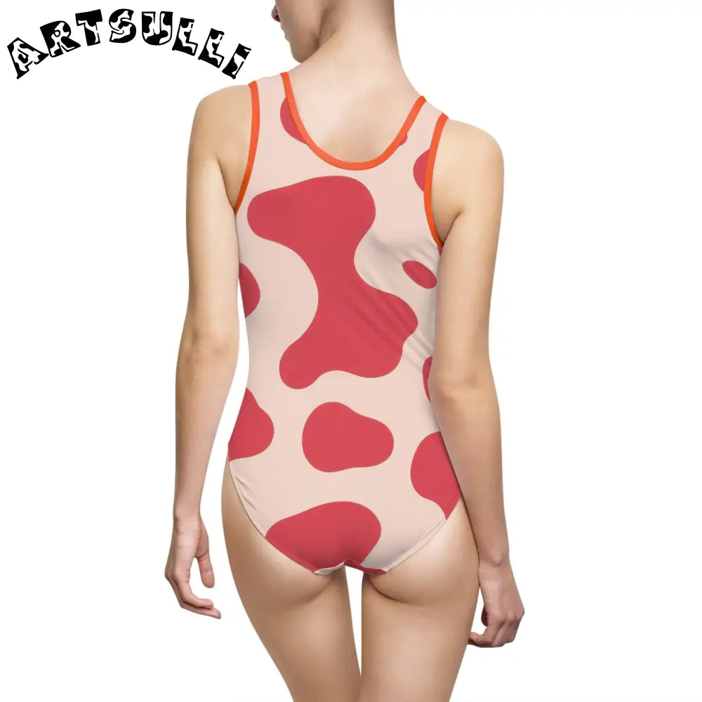 JAKKOUTTHEBXX Red Beige Abstract One-Piece with Elastic Strap 2025