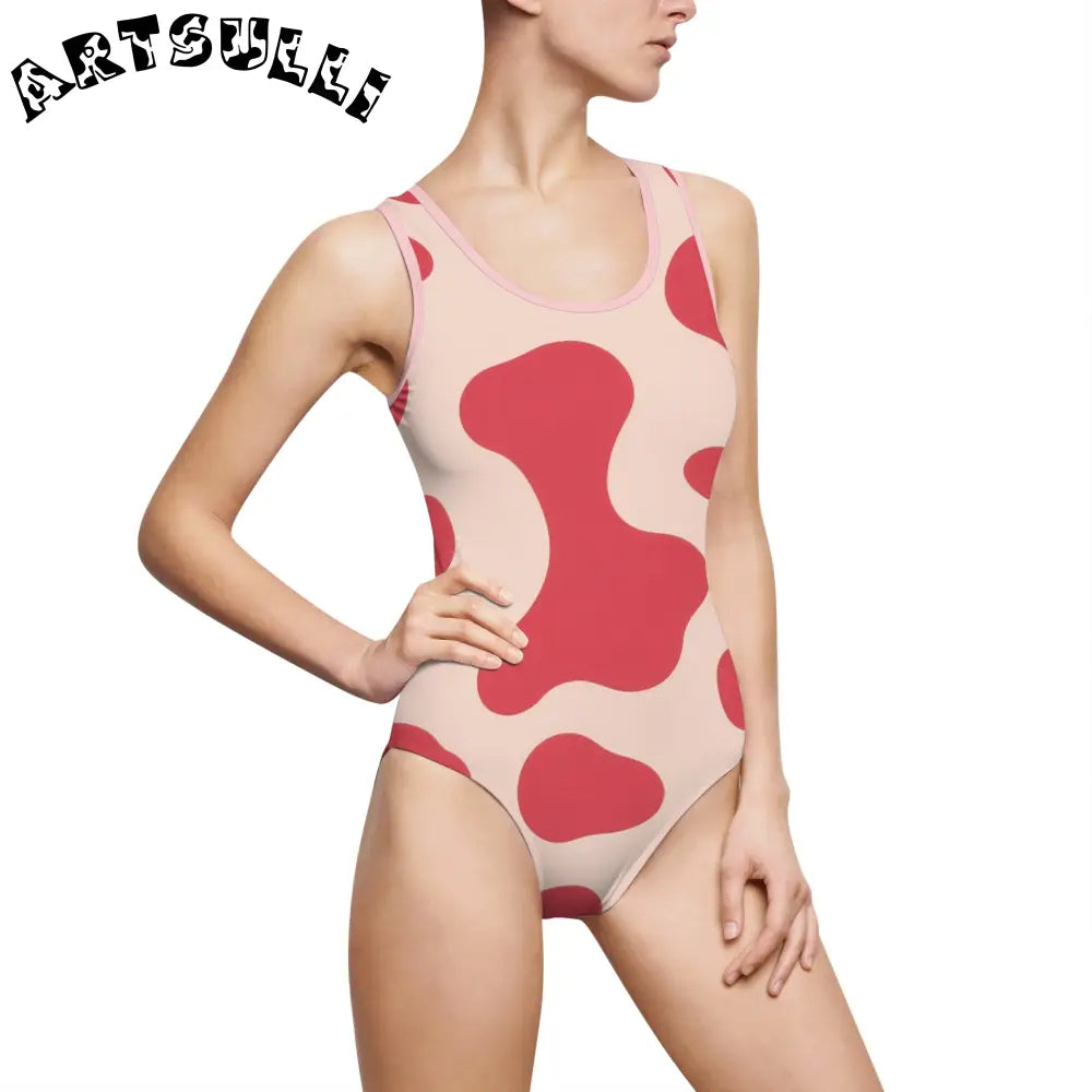 JAKKOUTTHEBXX Red Beige Abstract One-Piece with Elastic Strap 2025