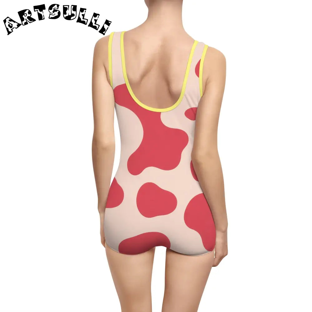 JAKKOUTTHEBXX Red Cow Print One-Piece Swimsuit 2025