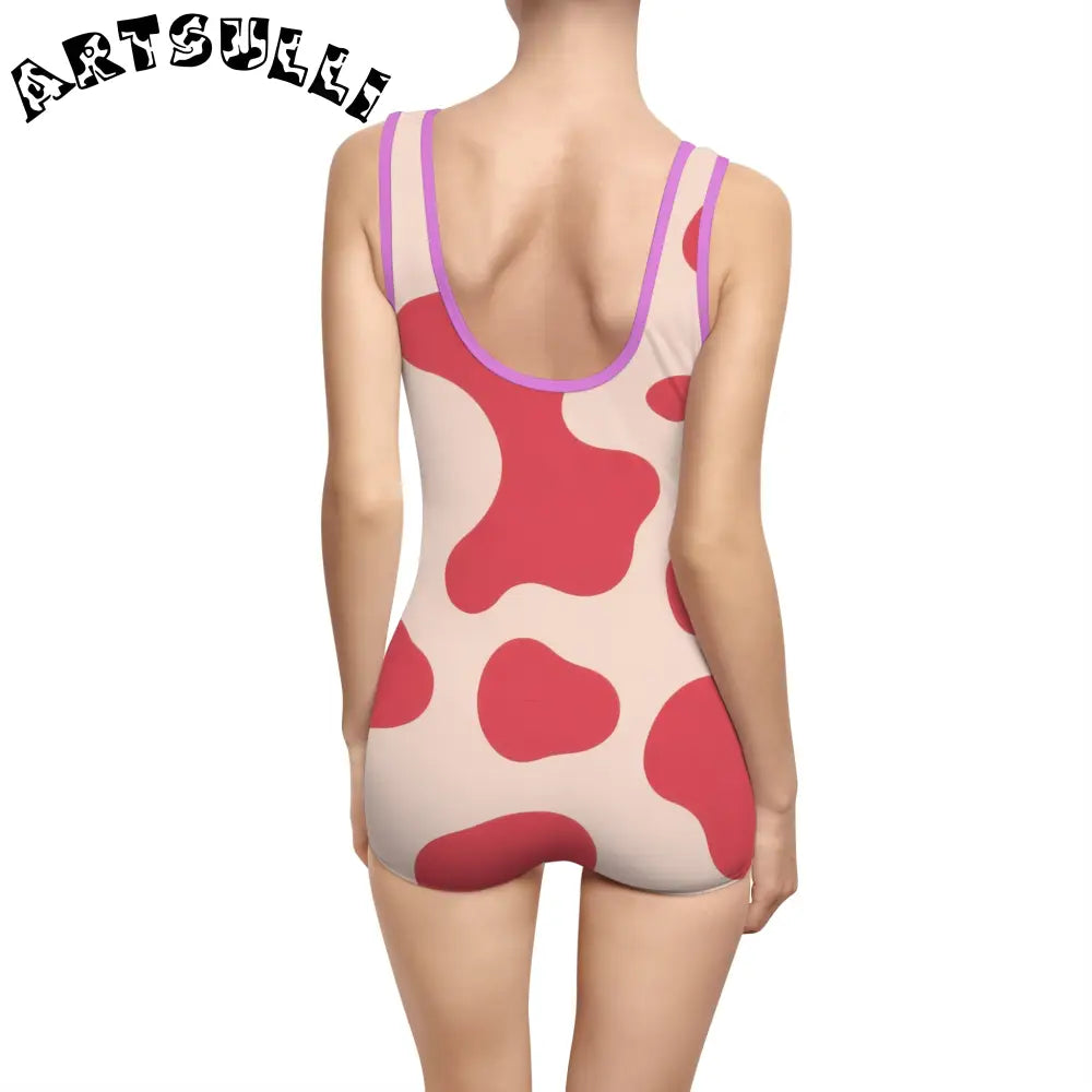 JAKKOUTTHEBXX Red Cow Print One-Piece Swimsuit 2025