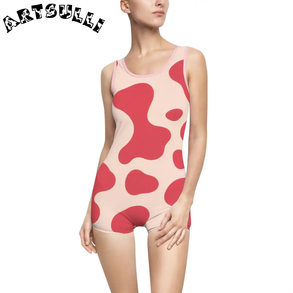 JAKKOUTTHEBXX Red Cow Print One-Piece Swimsuit 2025