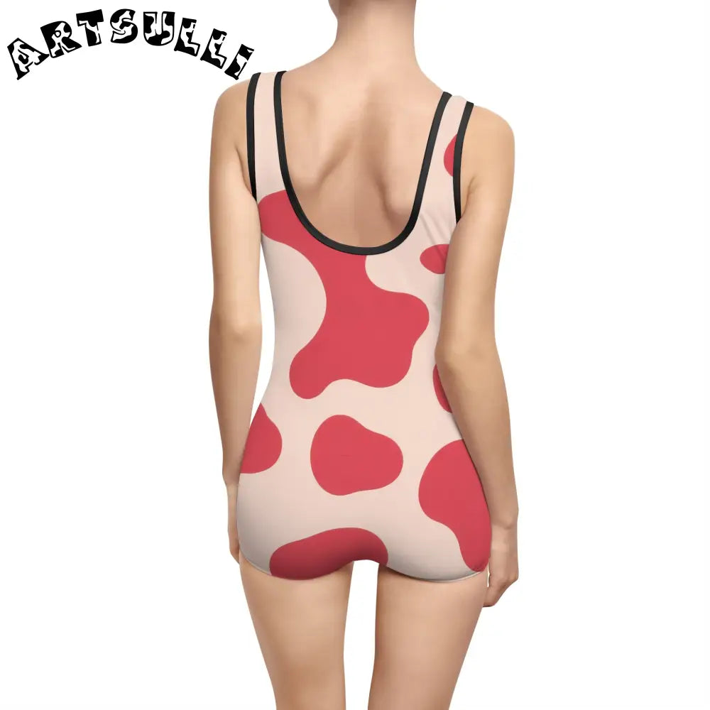 JAKKOUTTHEBXX Red Cow Print One-Piece Swimsuit 2025