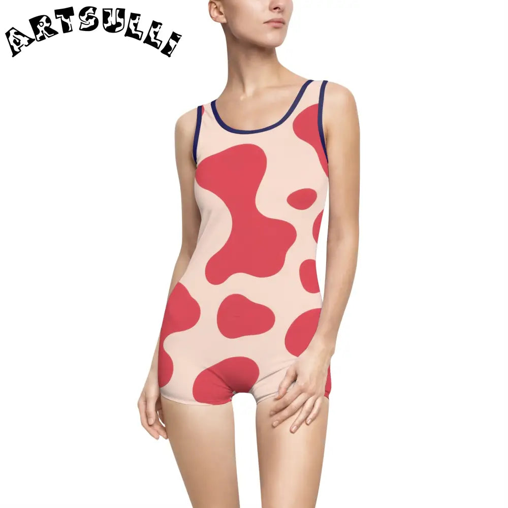 JAKKOUTTHEBXX Red Cow Print One-Piece Swimsuit 2025
