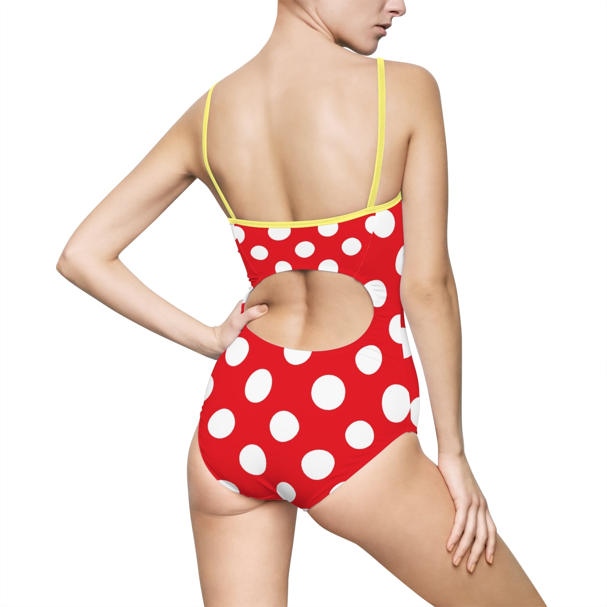 Red Polka Dot Cutout One Piece Swimsuit, Artsulli - Art is Long, Life is Short, All Over Prints, , , , , , , 