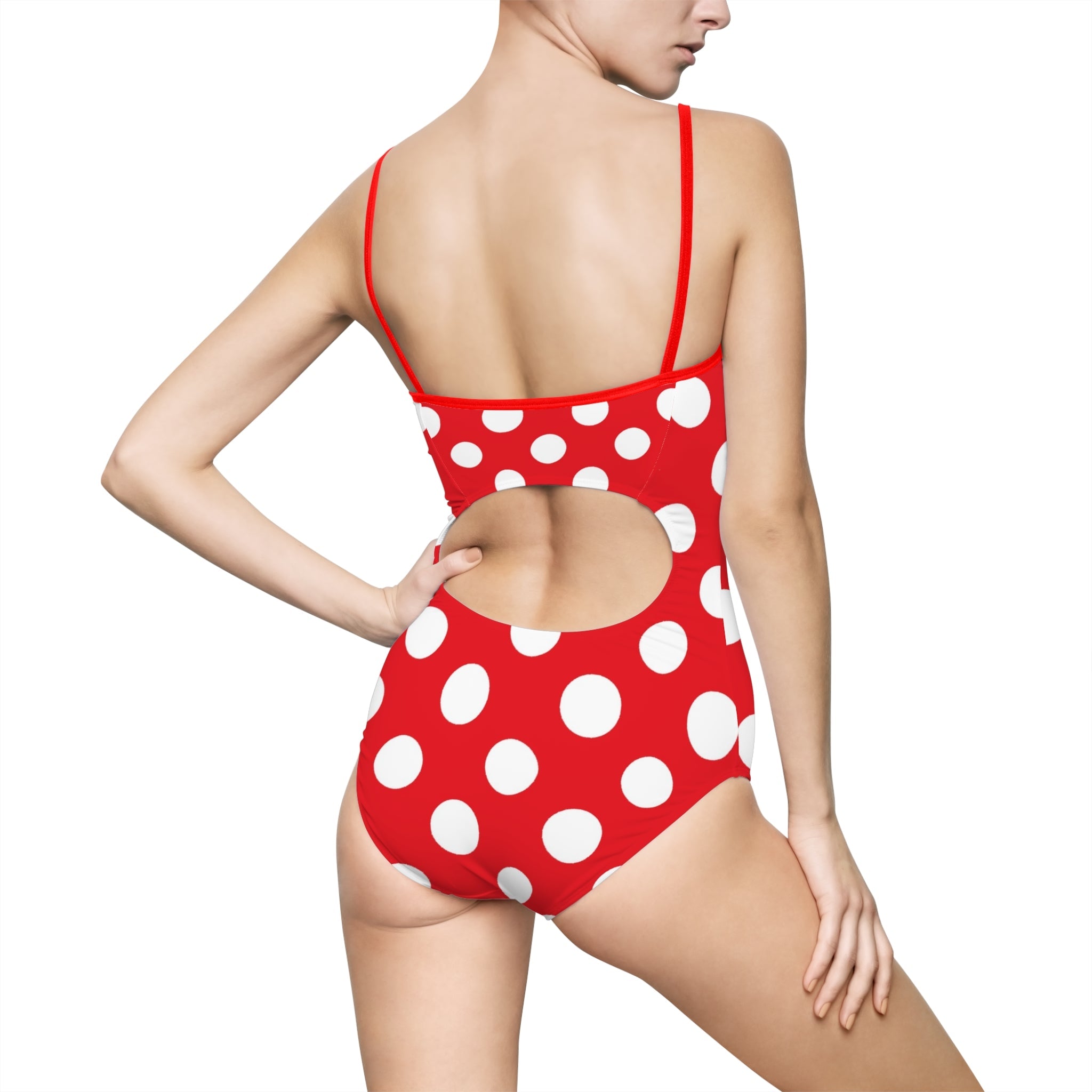 Red Polka Dot Cutout One Piece Swimsuit, Artsulli - Art is Long, Life is Short, All Over Prints, , , , , , , 