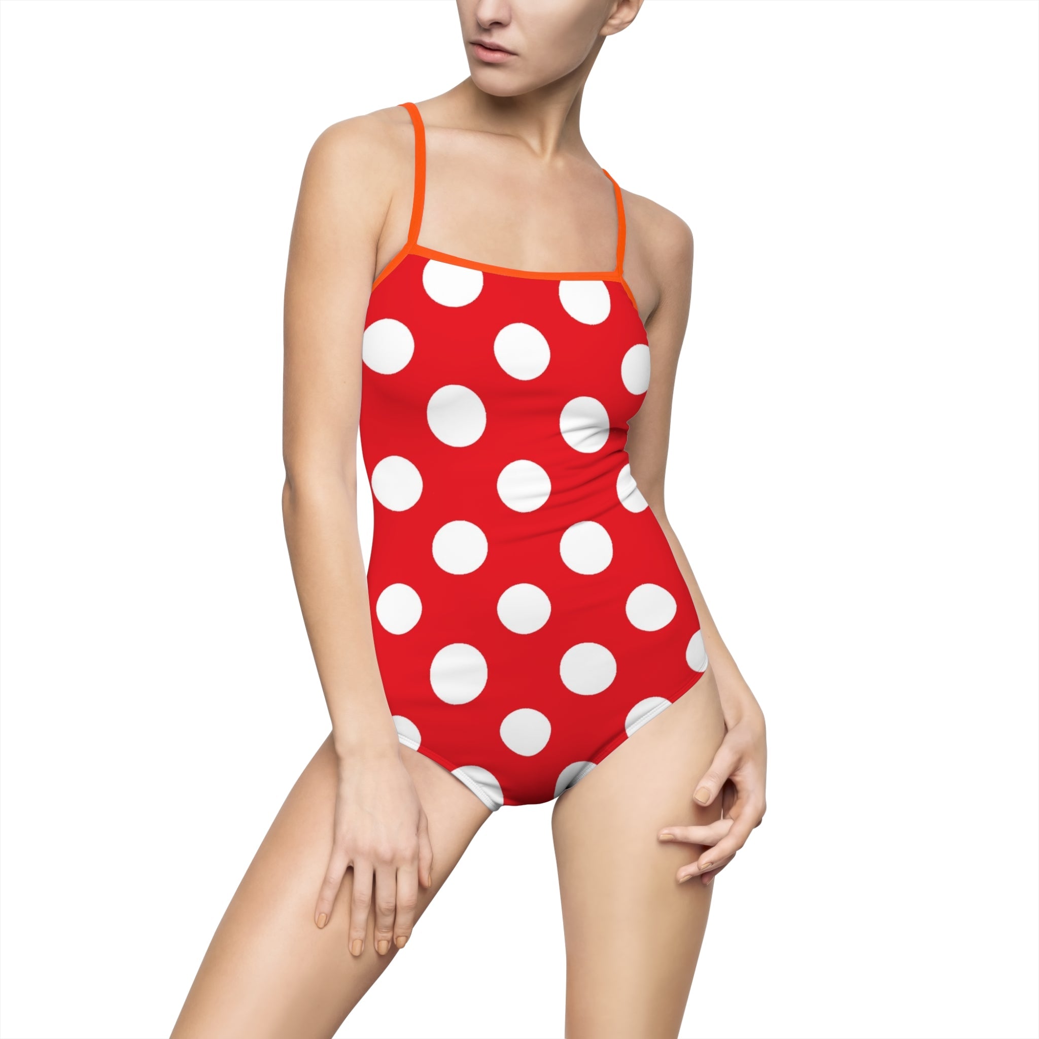 Red Polka Dot Cutout One Piece Swimsuit, Artsulli - Art is Long, Life is Short, All Over Prints, Size, XS, Color, Orange, , , 13031502482756866456