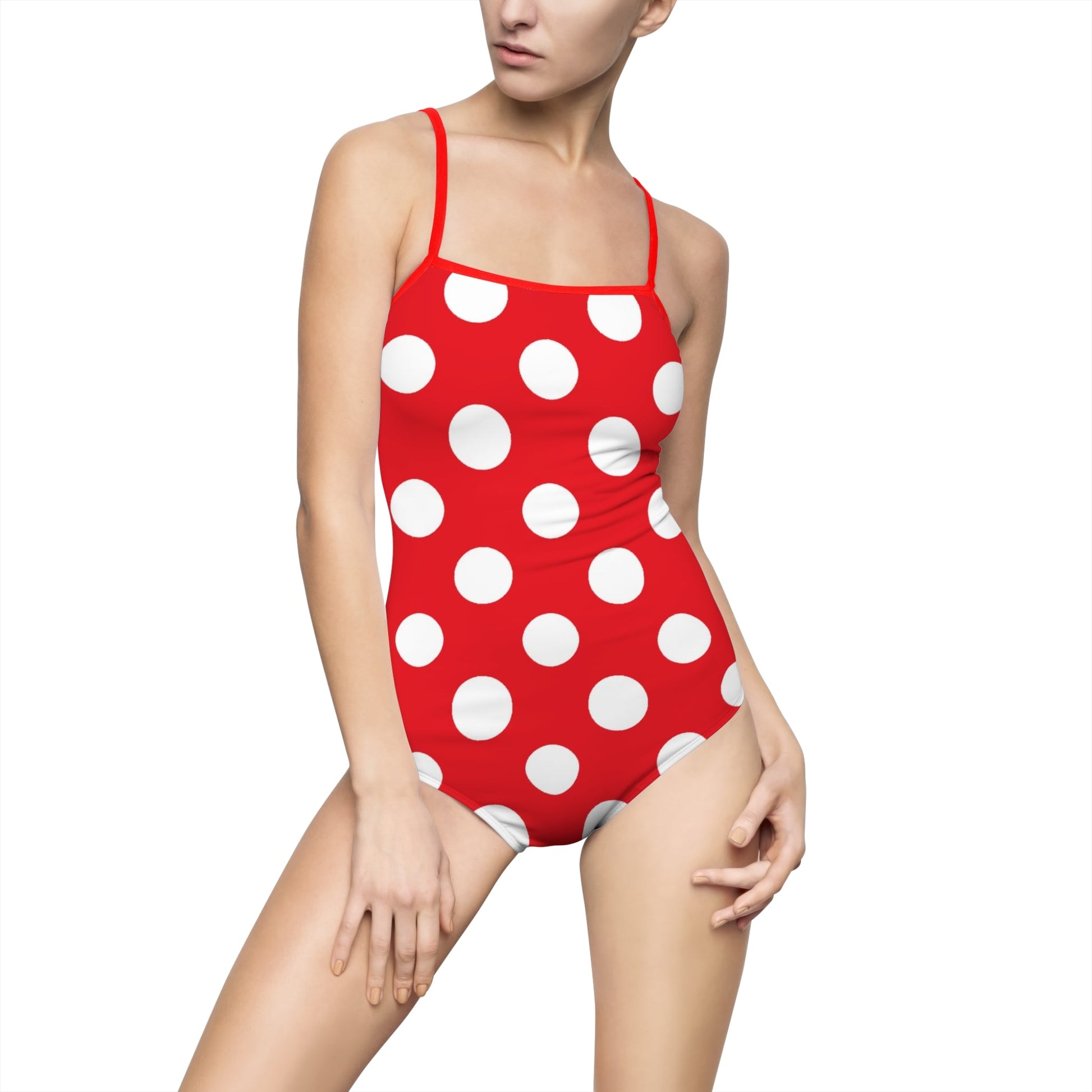 Red Polka Dot Cutout One Piece Swimsuit, Artsulli - Art is Long, Life is Short, All Over Prints, Size, XS, Color, Red, , , 30092431303846955808