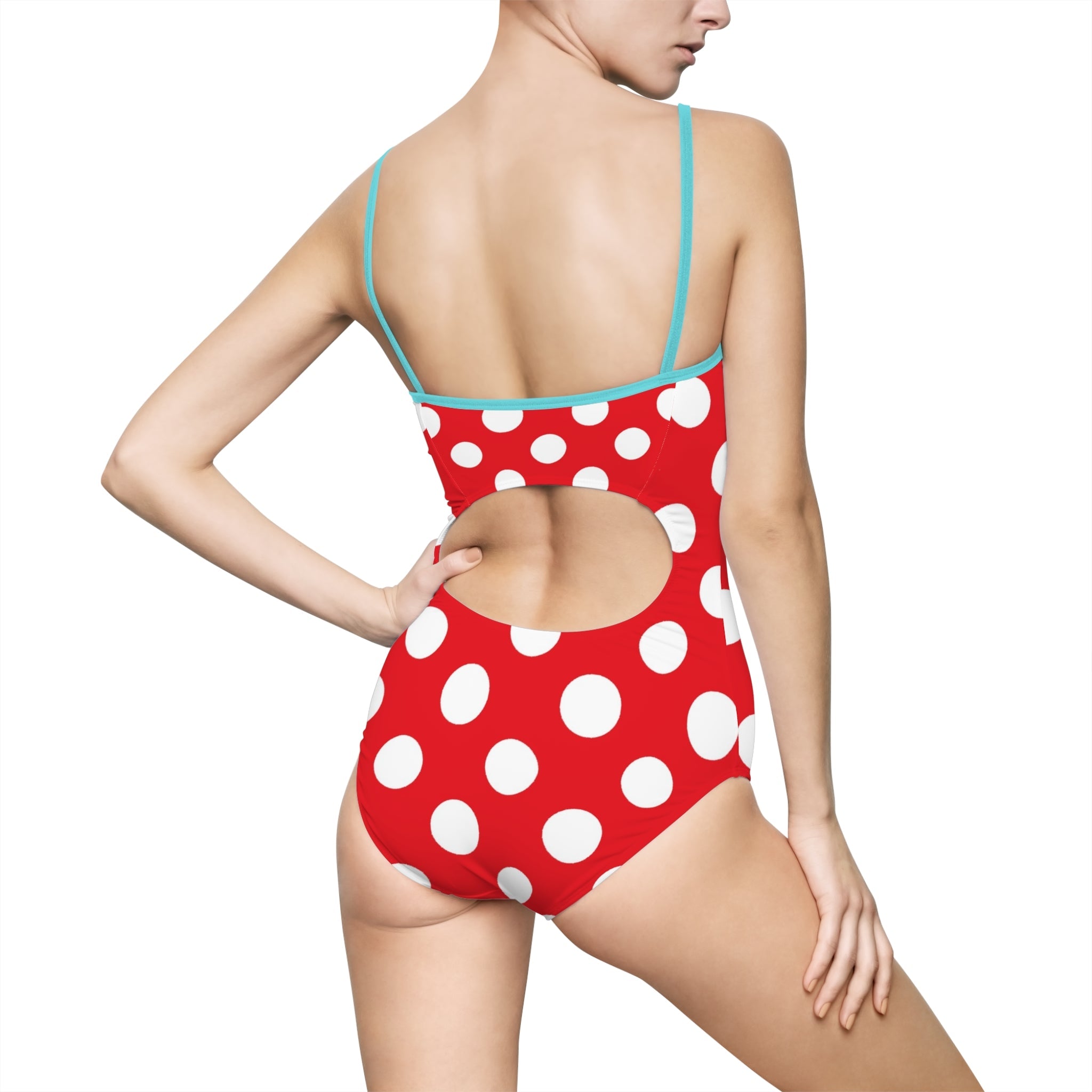Red Polka Dot Cutout One Piece Swimsuit, Artsulli - Art is Long, Life is Short, All Over Prints, , , , , , , 