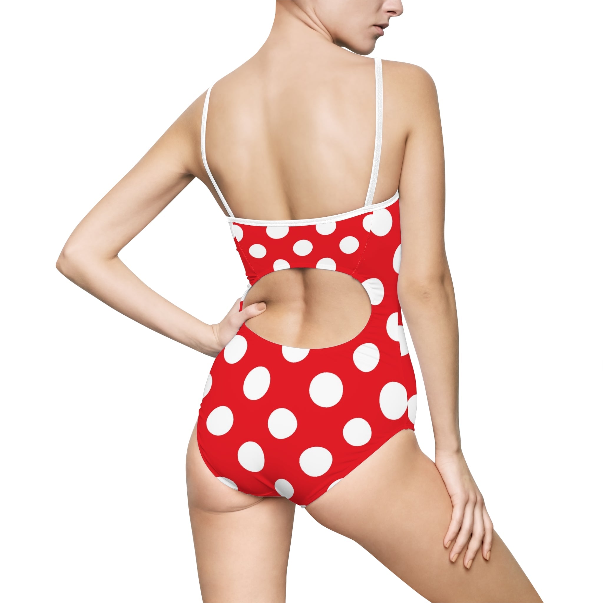 Red Polka Dot Cutout One Piece Swimsuit, Artsulli - Art is Long, Life is Short, All Over Prints, , , , , , , 