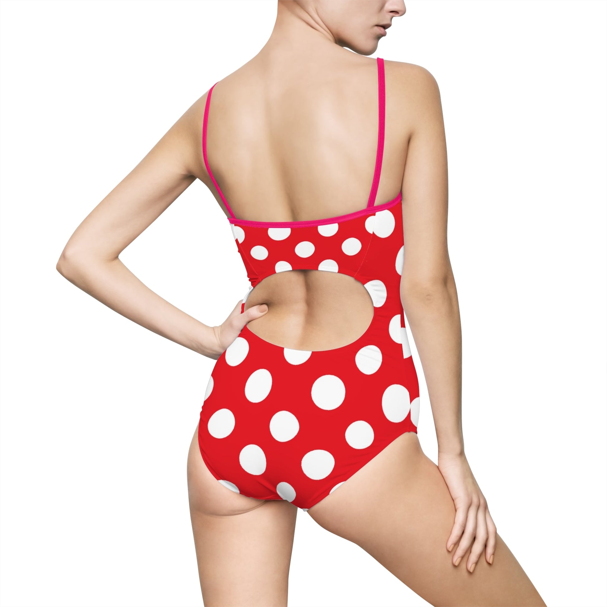 Red Polka Dot Cutout One Piece Swimsuit, Artsulli - Art is Long, Life is Short, All Over Prints, , , , , , , 
