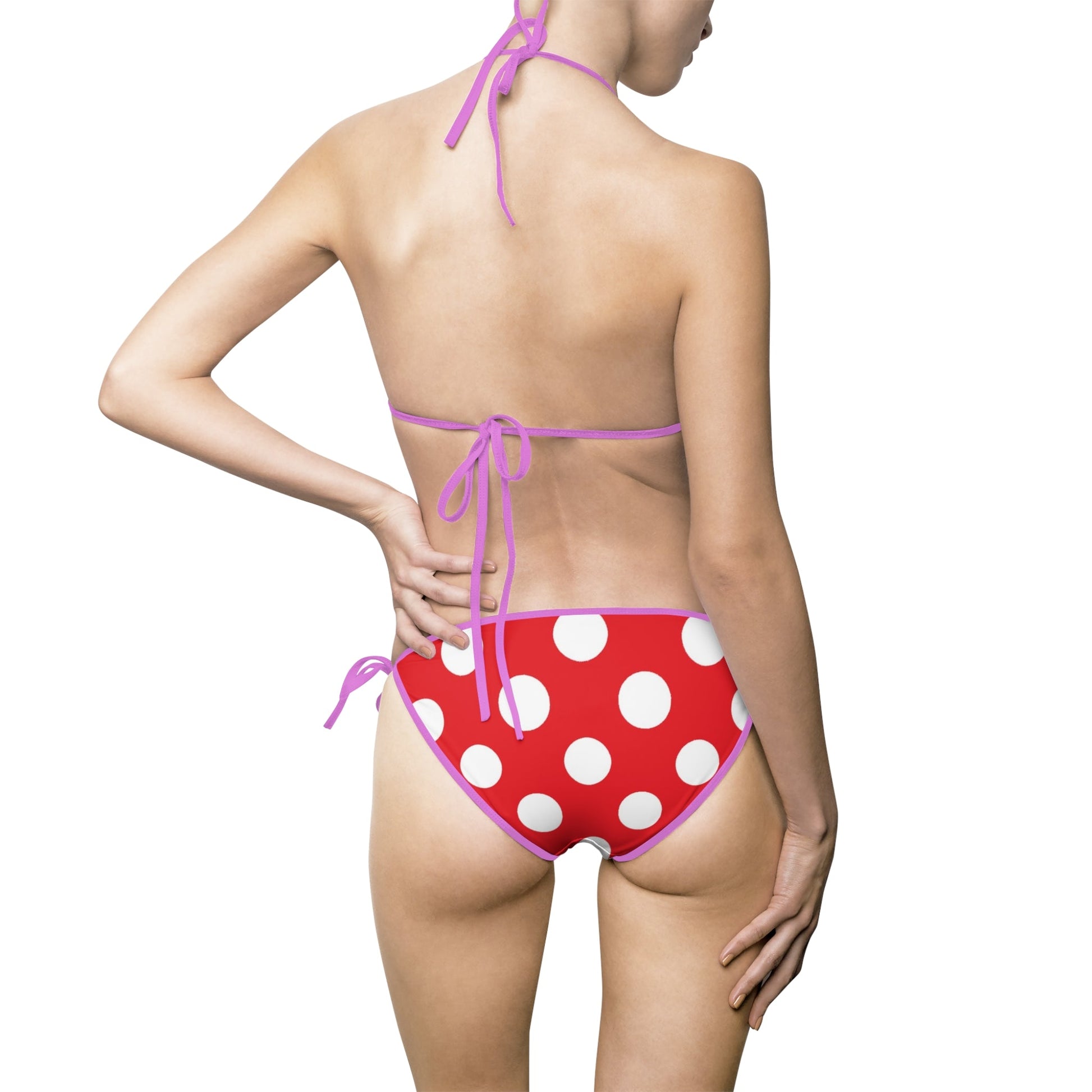 Red Polka Dot String Bikini Swimsuit, Artsulli - Art is Long, Life is Short, All Over Prints, , , , , , , 