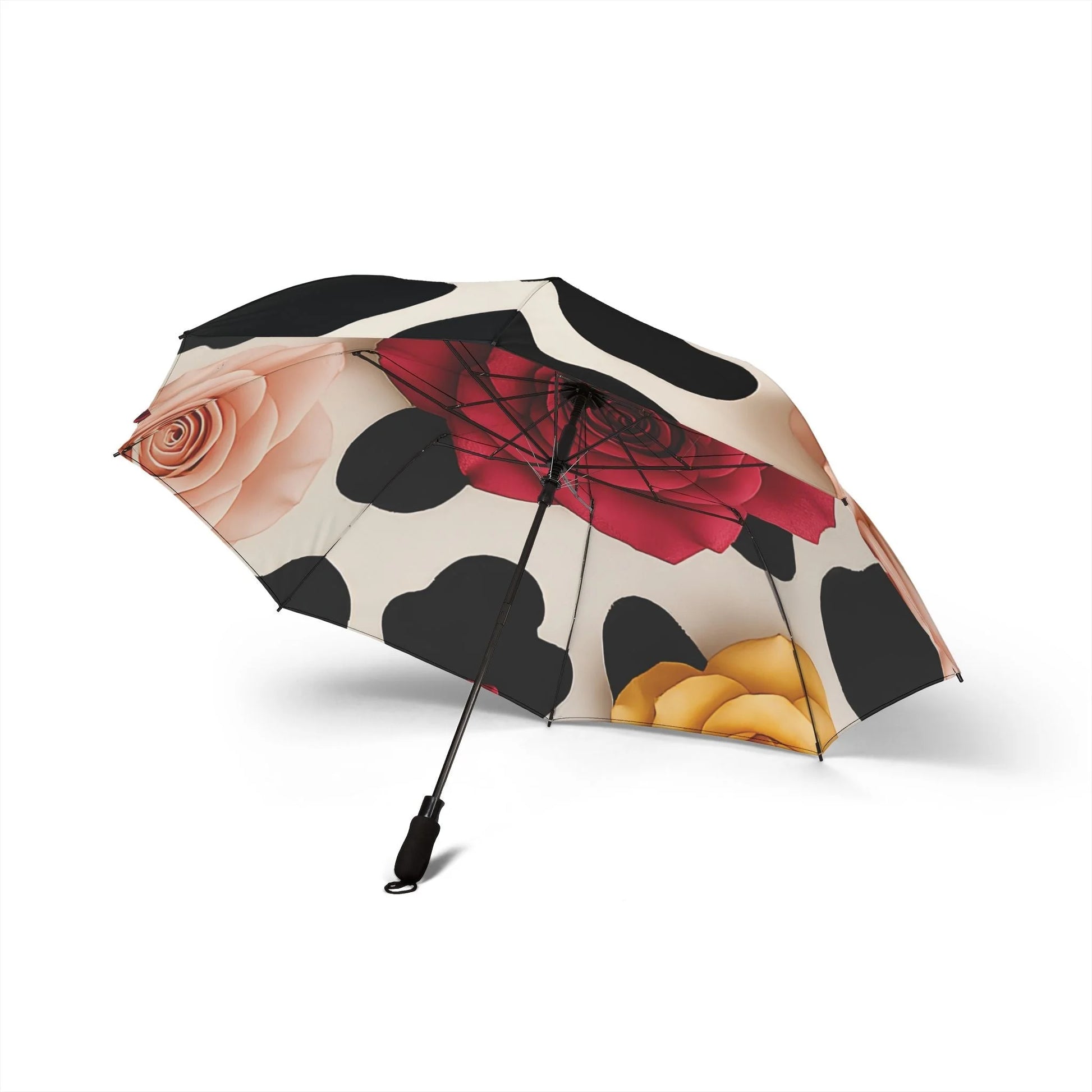 Printify Red Rose and Cow Print Umbrella 2025