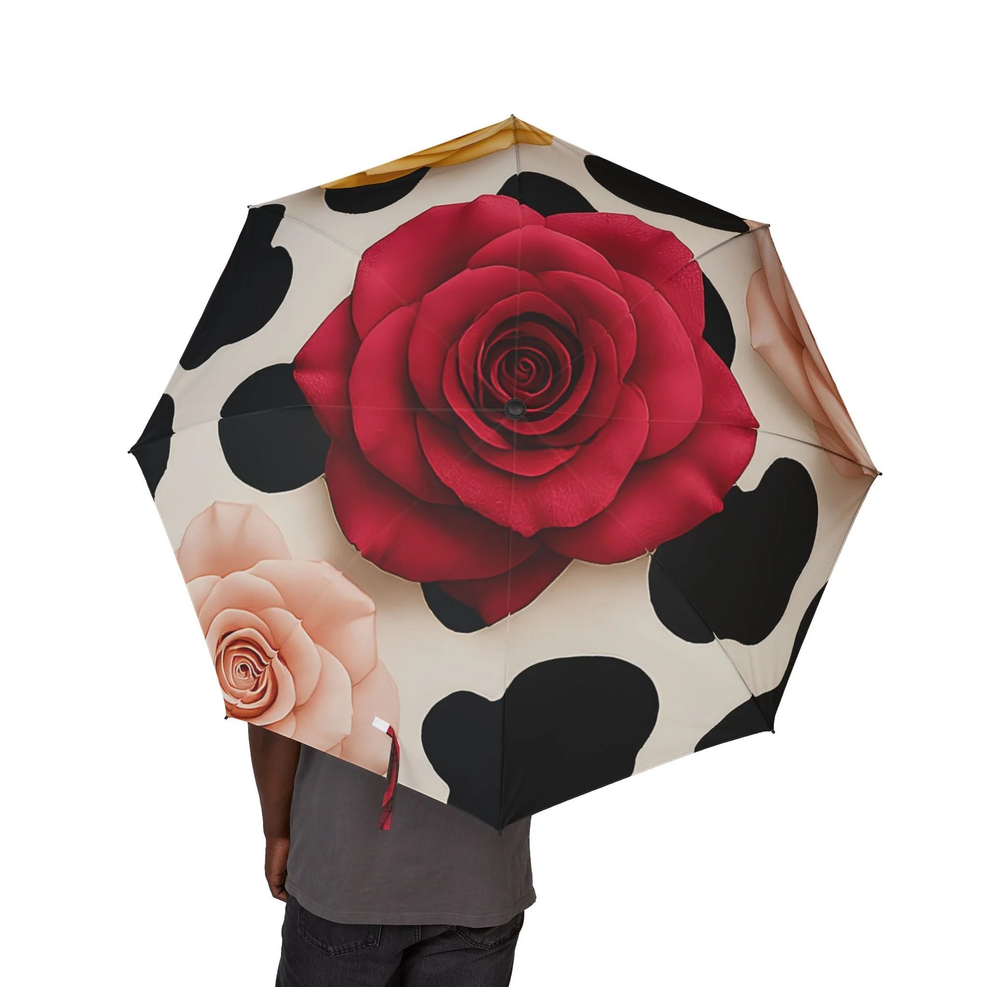 Printify Red Rose and Cow Print Umbrella 2025